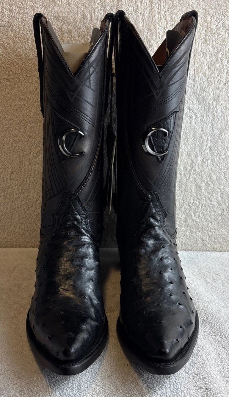 Cuadra Men Black Ostrich Leather Cowboy Boot Men Size 7.5 EE Pointed 26684